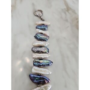 Peacock Biwa Pearl Bracelet Toggle Closure Accessory Beach‎ Theme 7.5" Coastal